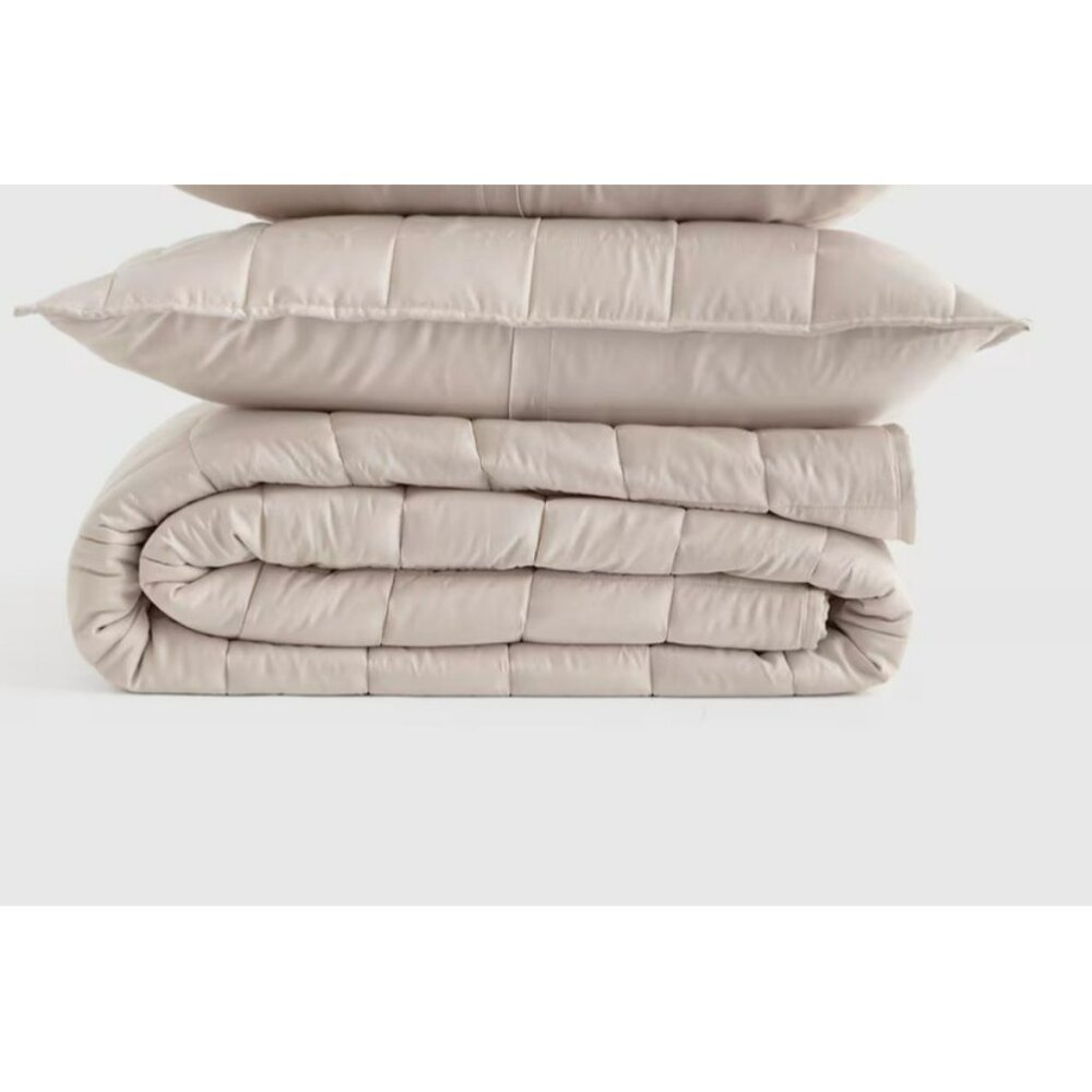 Quince Bamboo Viscose Box Quilt Set – Sand – Twin Size